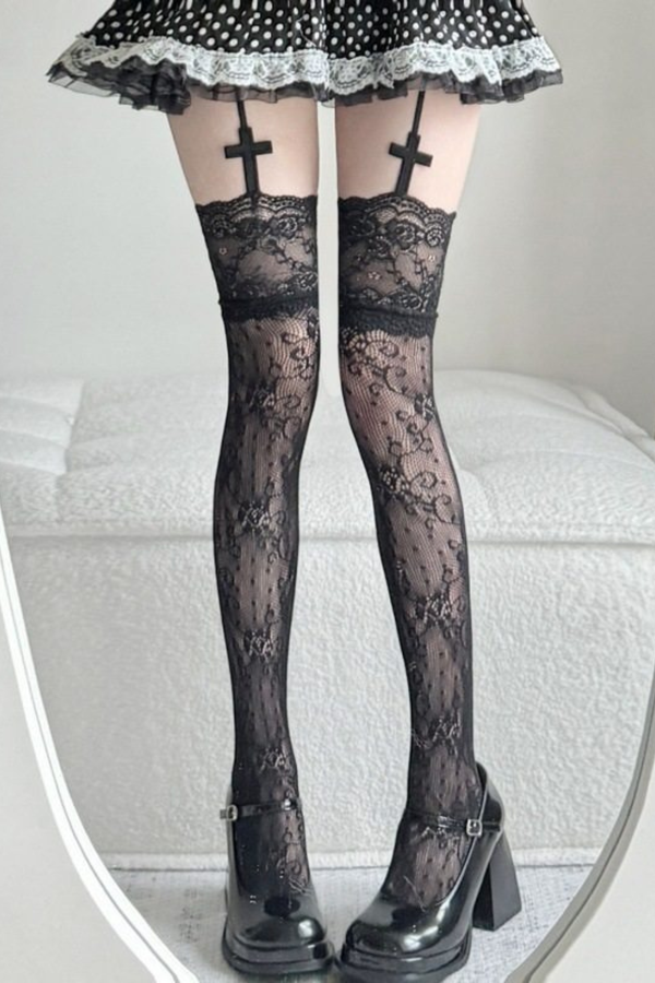 Cross Lace Fishnet Stockings