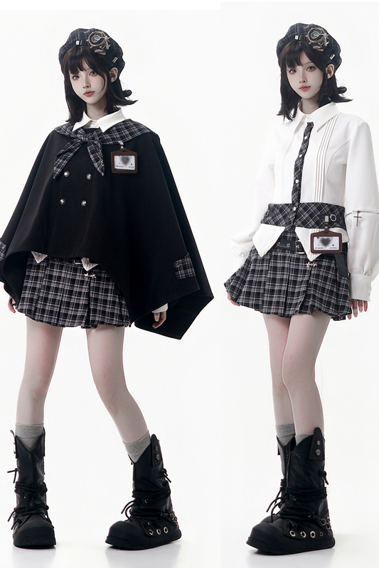 チェッカーアカデミーコート+シャツ+スカート