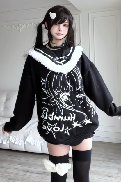 Sailor Fur Collar Anime Girl Loose Top