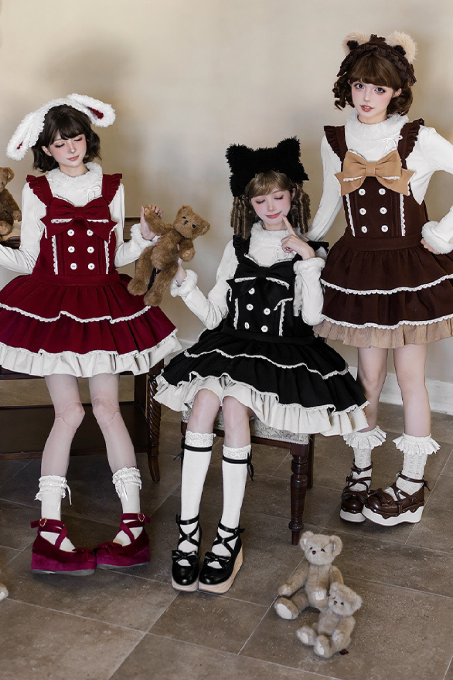 ドールロリータドレス+トップス+アニマルレッグループ+アニマルヘアバンド