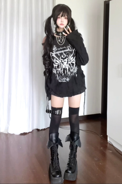 ライトゴシックサブカルチャーオフショルダートップス