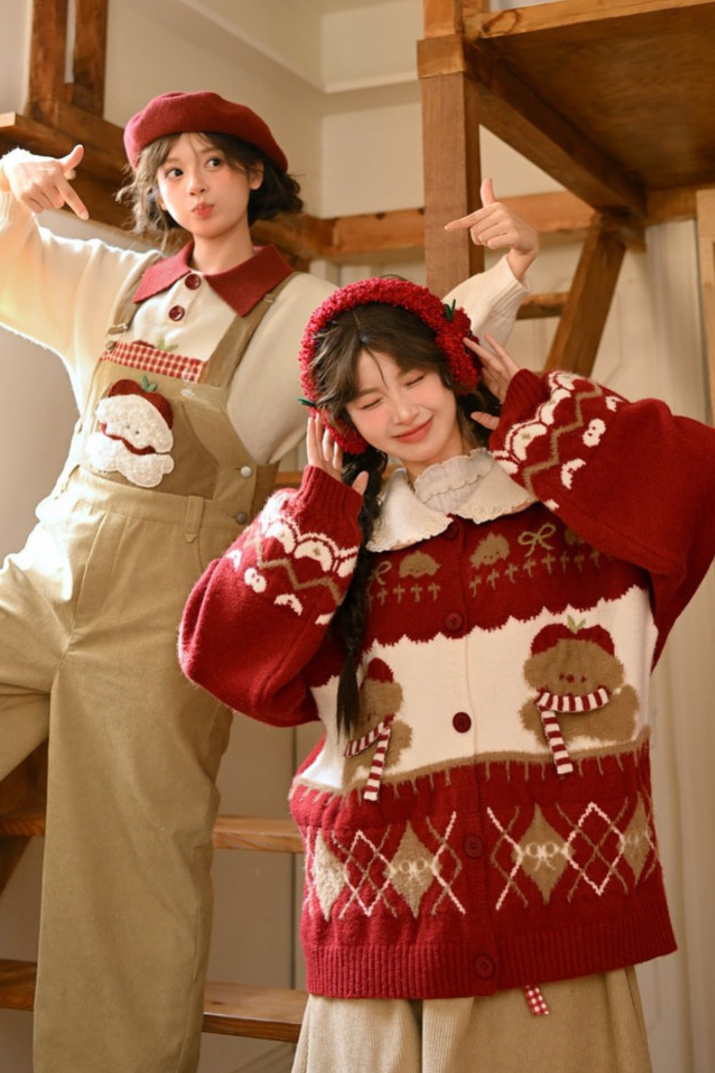 アニマルニットポロセーター+カーディガン