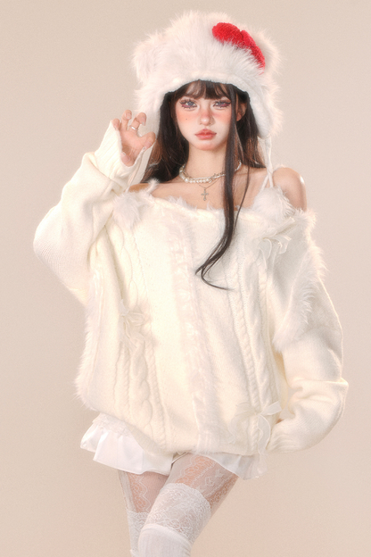 スノーベルベットオフショルダーニット