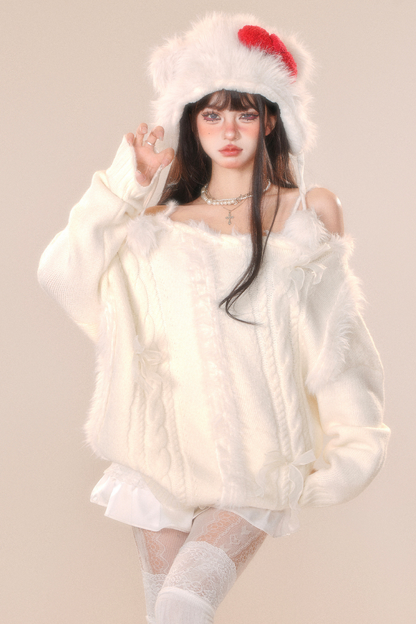 スノーベルベットオフショルダーニット