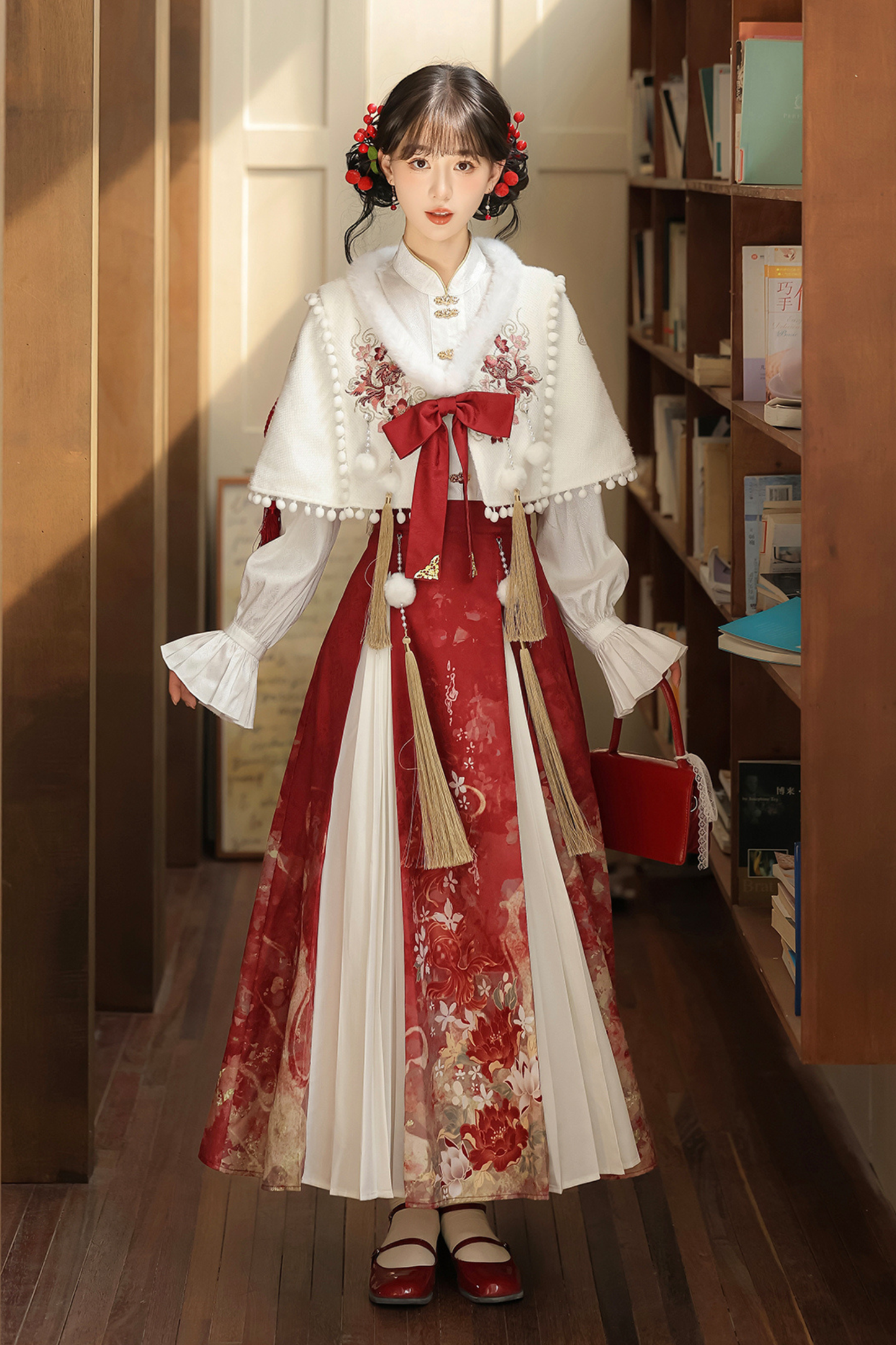 Retro china shawl + top + skirt