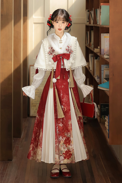 Retro china shawl + top + skirt