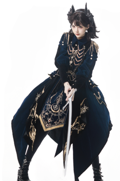 [Deadline for pre-order on November 16th] Holy army blue black embroidered military cape dress complete set + dress set