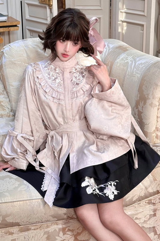 Hanfu Stand Collar Jacket + Puffy Skirt