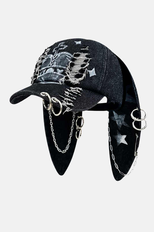 ダークグラフィティデニムラビットキャップ