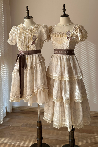 French Elegance Floral Lolita Dress + Badge + Headband + Headband