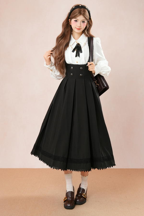 フレンチフレアサスペンダースカート+シャツ