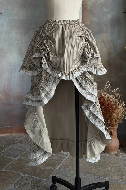 스트라이프 레이스 티어드 스커트