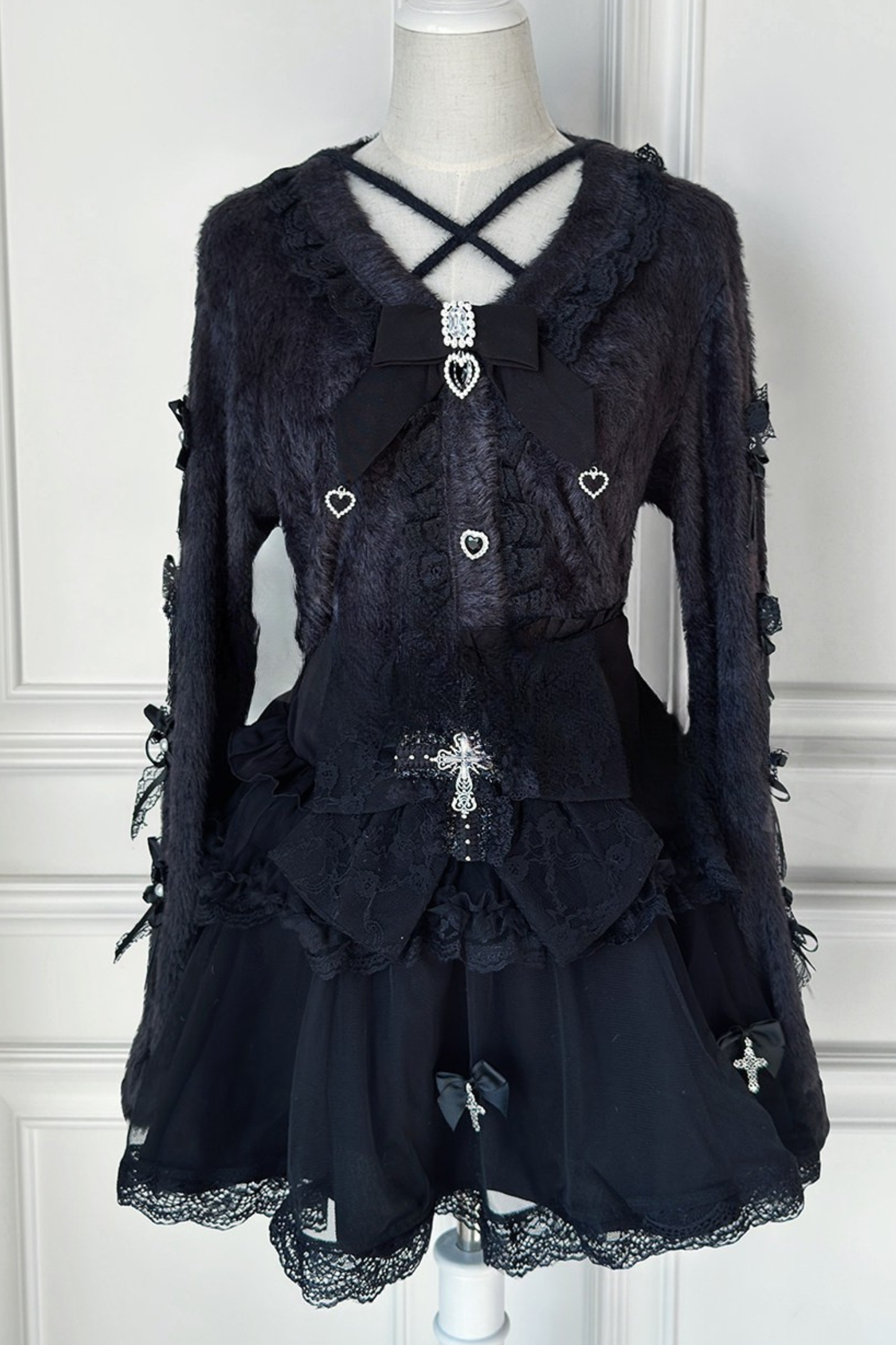 Jirai Cute Cardigan + Flare Skirt + Cross Skirt