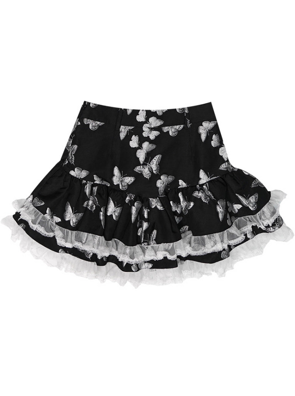 Butterfly Cross Jacquard Denim Lace Short Skirt