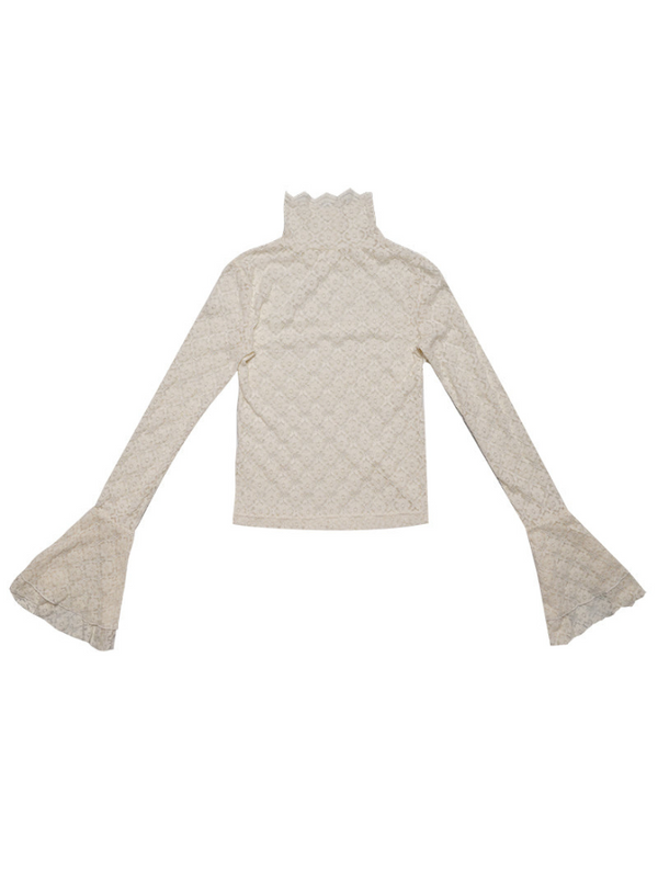 Race Jacquard High Neck Water Sleeve Tops