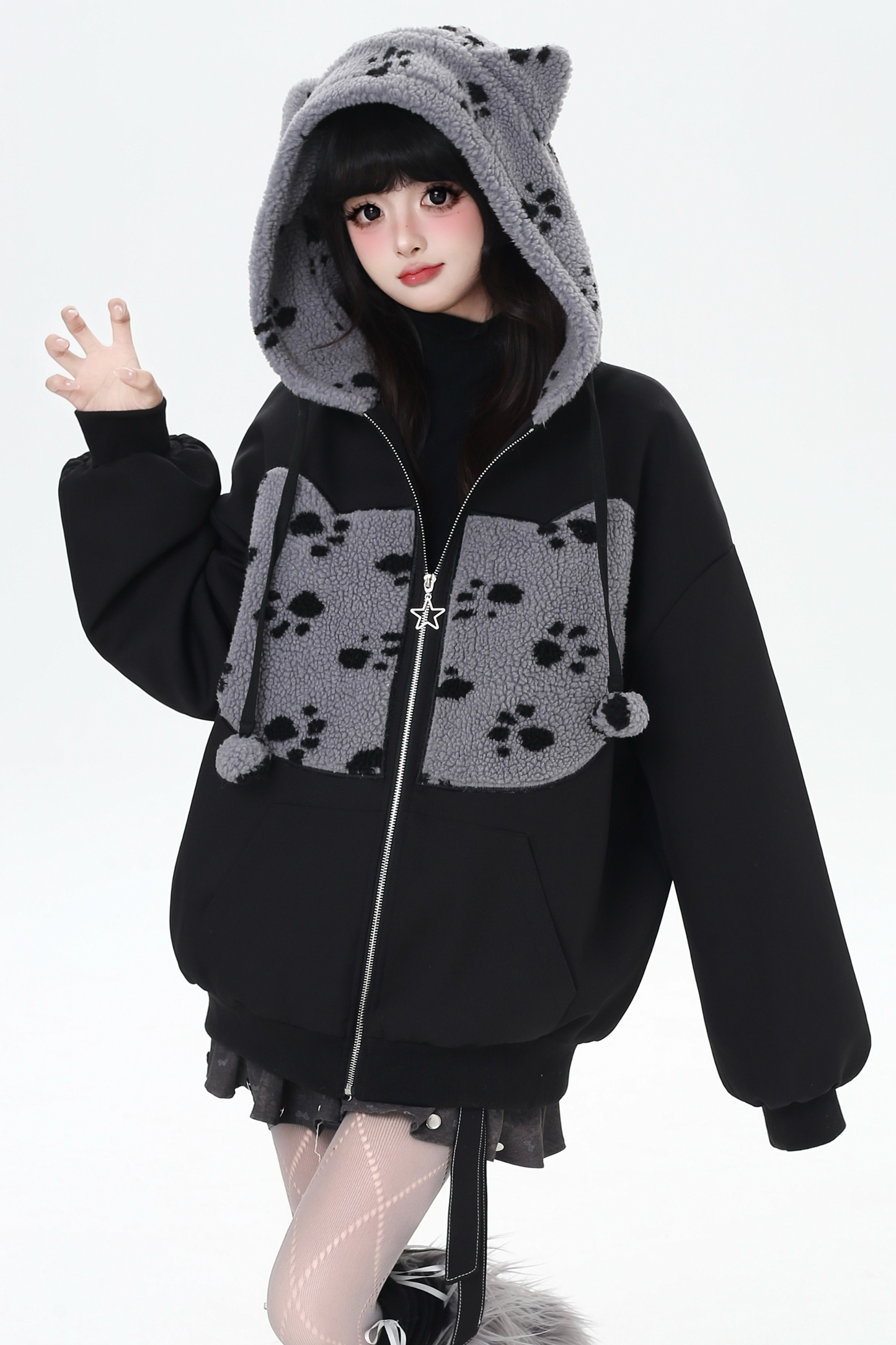 Dark Sweet Cat Ear Fleece Loose Jacket