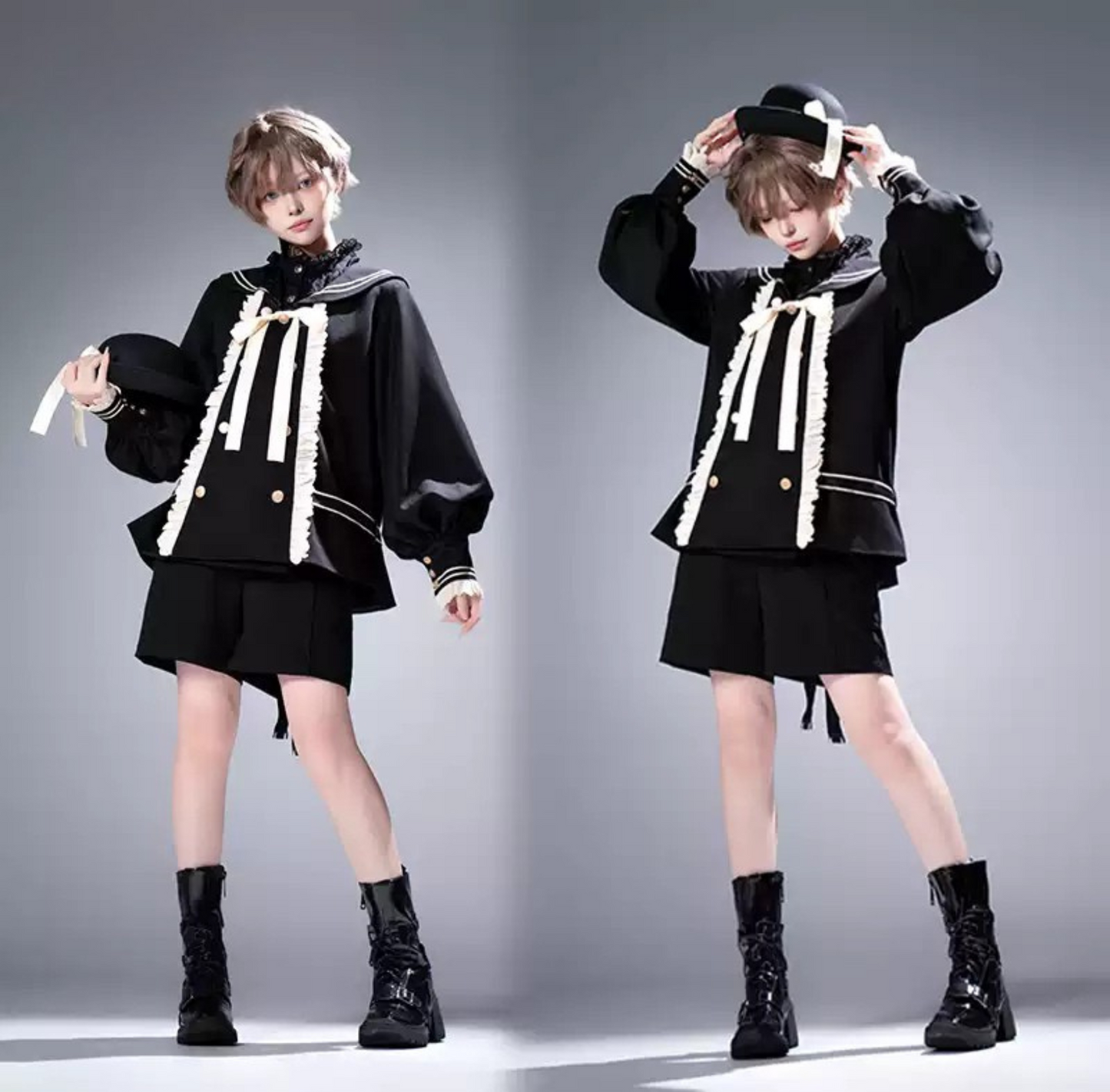 College Style Prince Sailor Collar Jacket Shorts Set + Hat