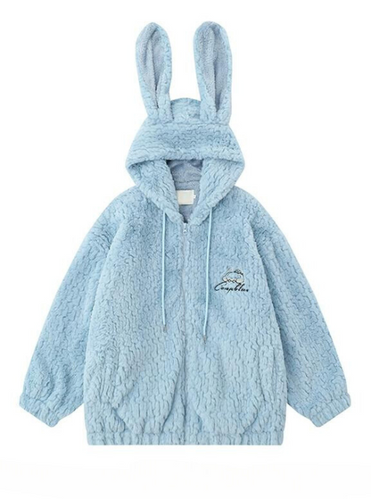 Soft lamb velvet cotton coat with rabbit ears hood