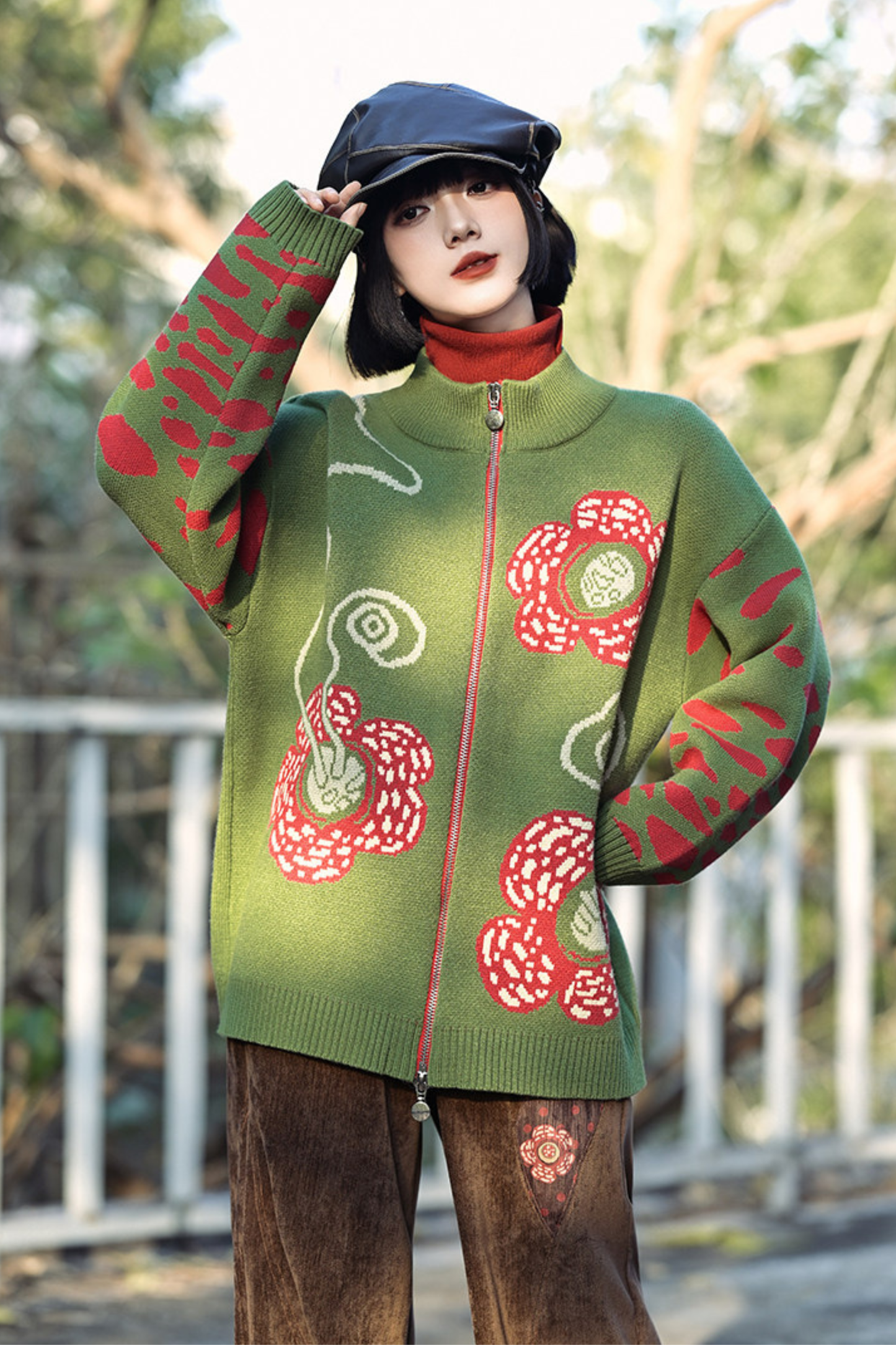 Rafflesia Flower Pop Zip Cardigan