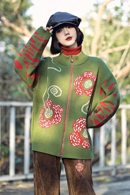 Rafflesia Flower Pop Zip Cardigan