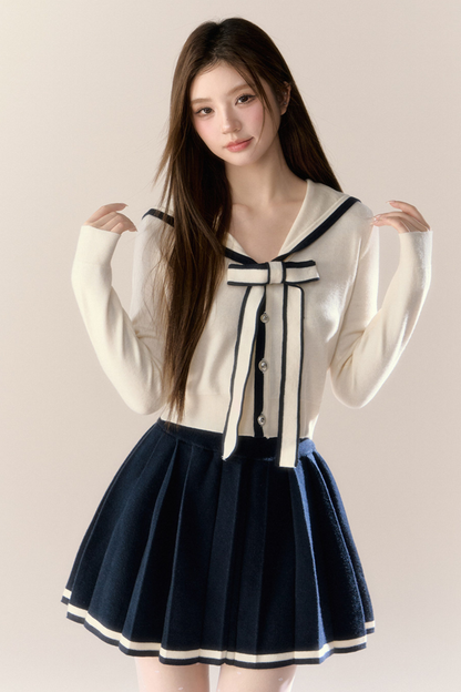 セーラーリボンカーディガン+プリーツスカート