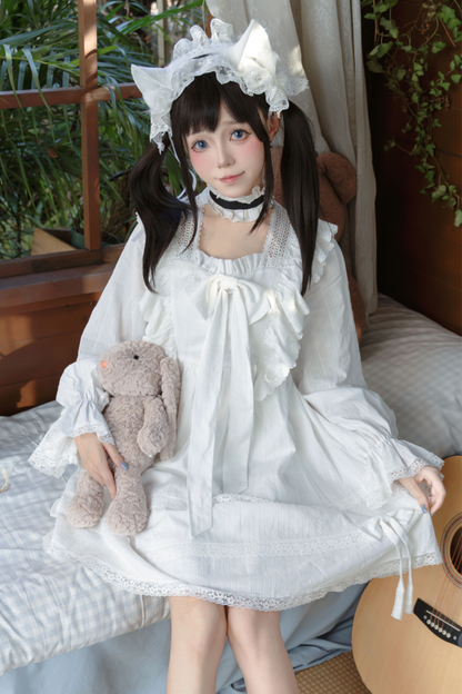 ホワイトレースプリンセスドレス+ヘアバンド