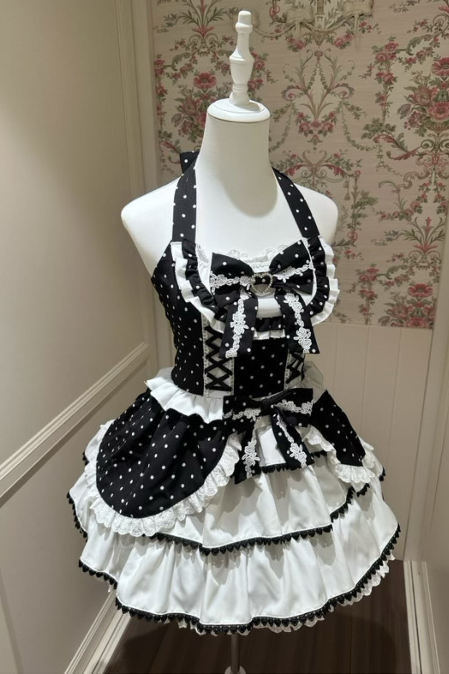 ヴィンテージスイートハートドットドレス+インナートップス