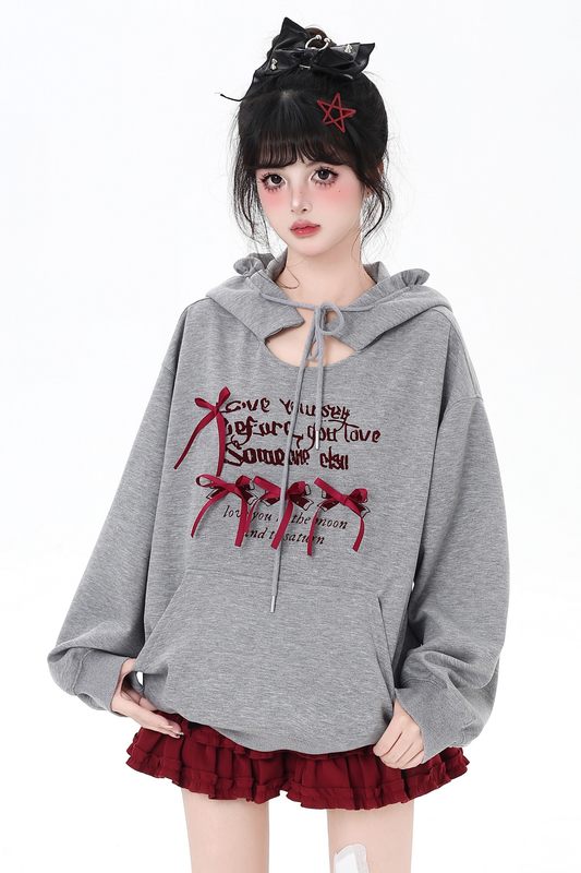 カットアウトリボンフードパーカー