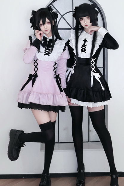 Lace-up ribbon Lolita dress + brooch + hair clip