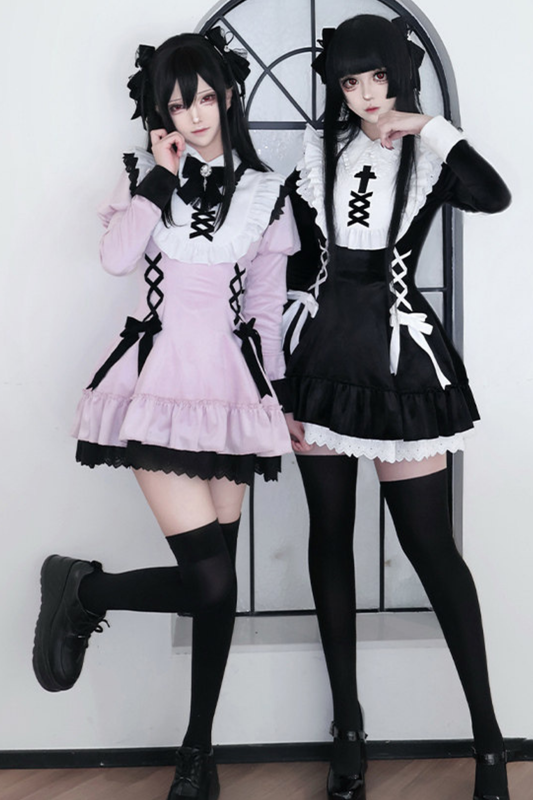 Lace-up ribbon Lolita dress + brooch + hair clip