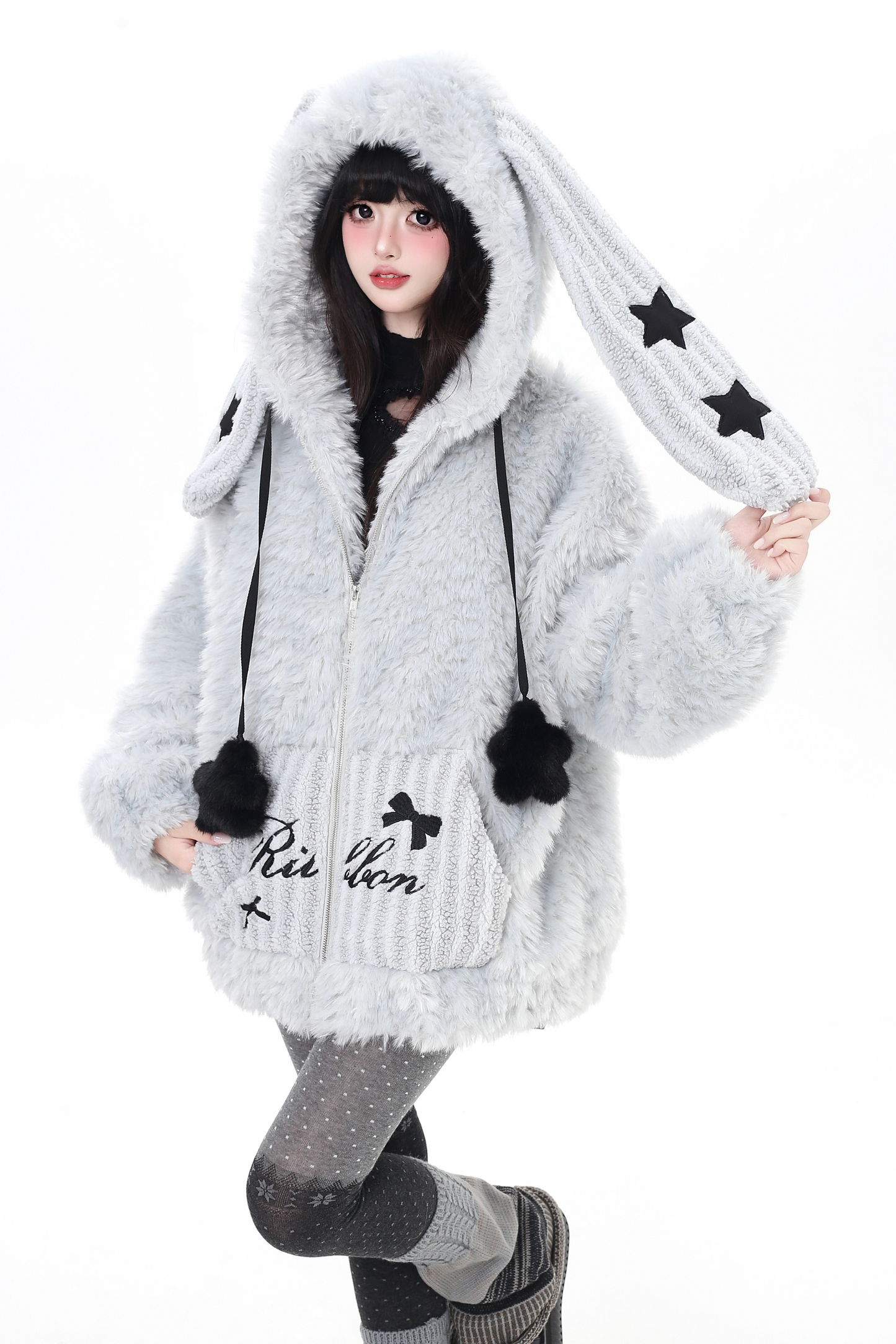 Bunny Ear Fur Hooded Coat