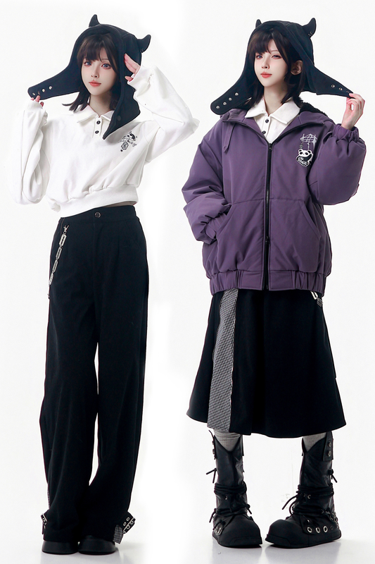 ブラックベリーフードジャケット+トップス+パンツ+スカート