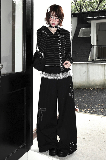 Rhinestone Striped Hoodie + Wide Pants