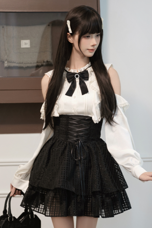 Lace Trim Elegant Shirt + Skirt