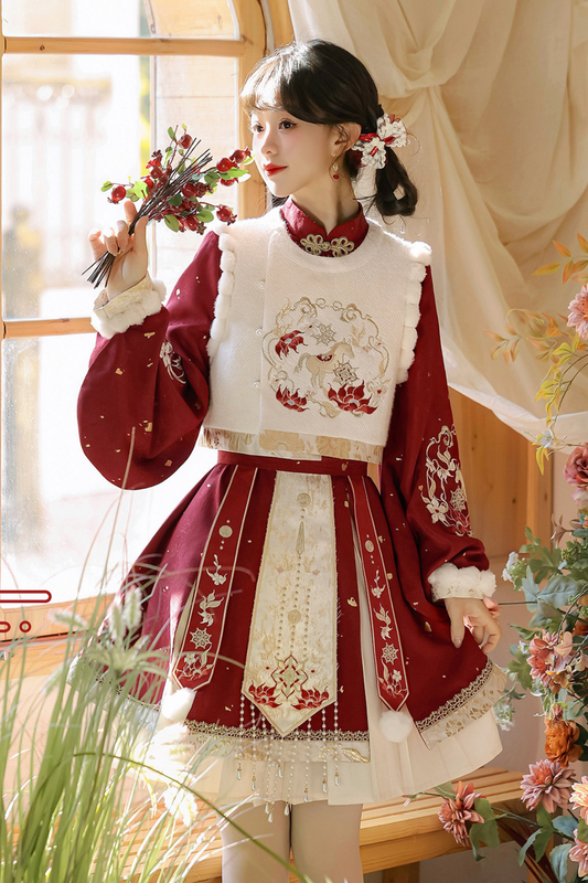 チャイナロリータレッドドレス+スカート+ベスト