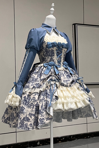 [Vorbestellfrist: 1. Maerz] Eleganter Asiatischer Lolita Traegerrock + Oberteil + Flache Muetze