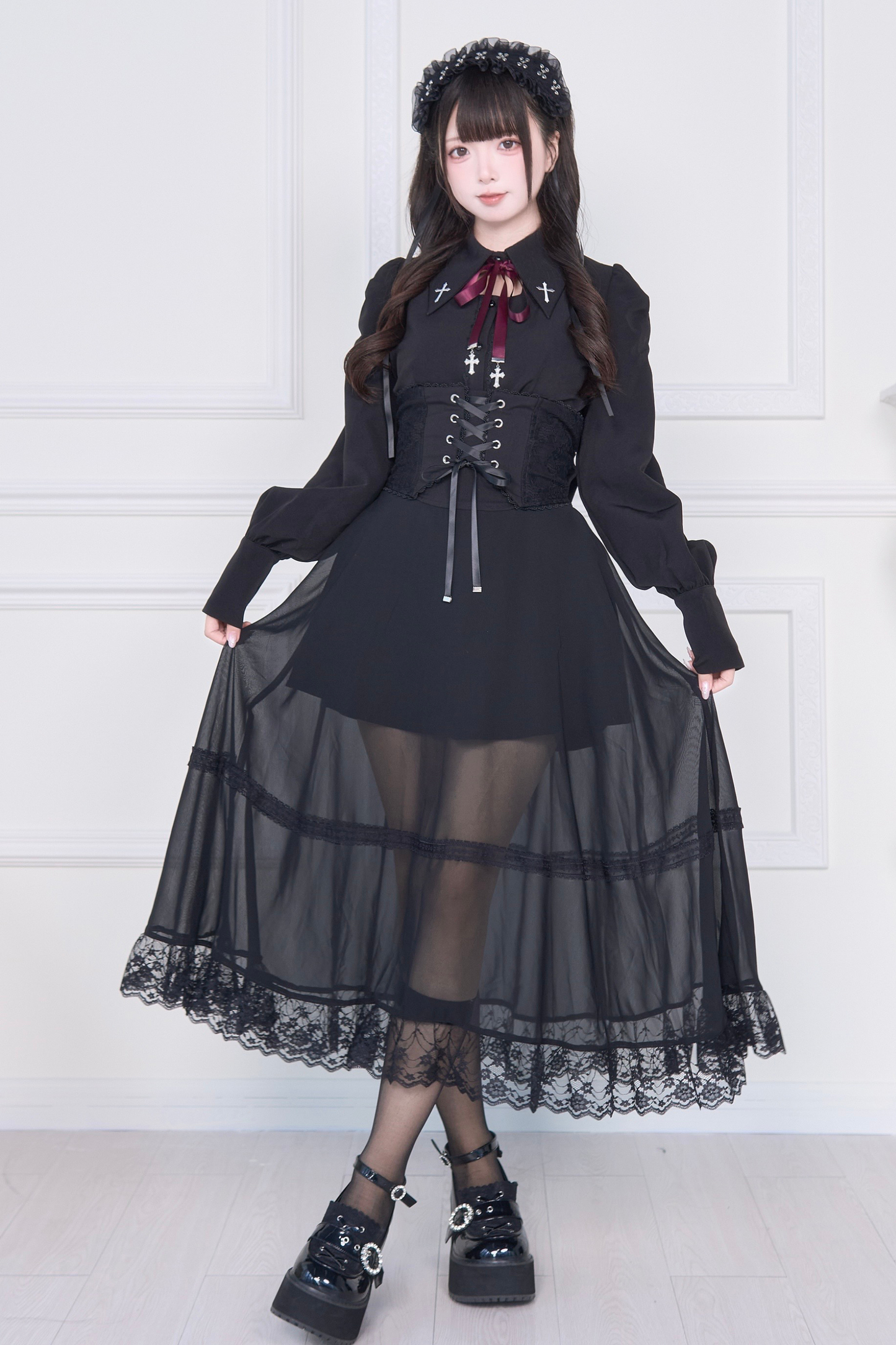 シアーロングメッシュスカート