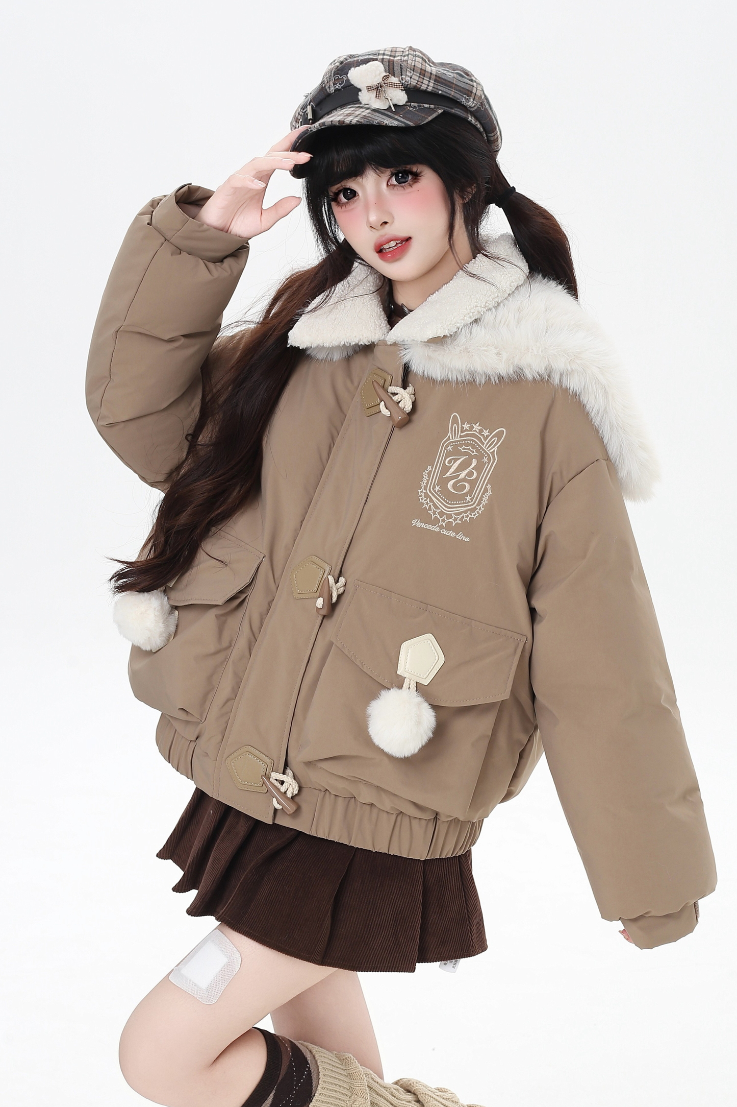 Bear Sailor Fur Collar Duffle Jacket