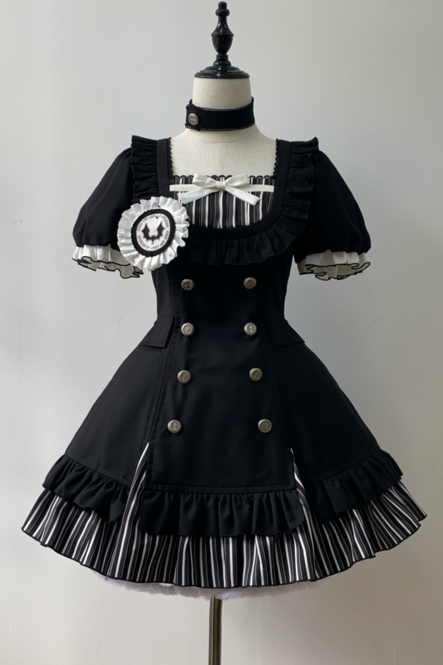 Gothic-Lolita-Streifenkleid + Stirnband + Haarklammer