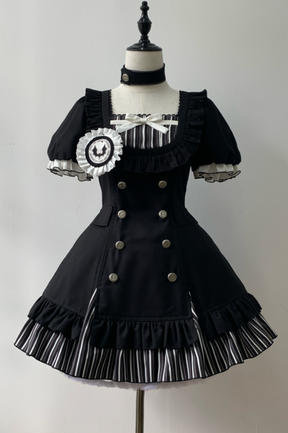 Gothic-Lolita-Streifenkleid + Stirnband + Haarklammer