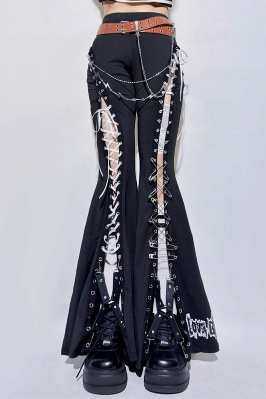 ストラップカットアウトフレアパンツ+ベルト