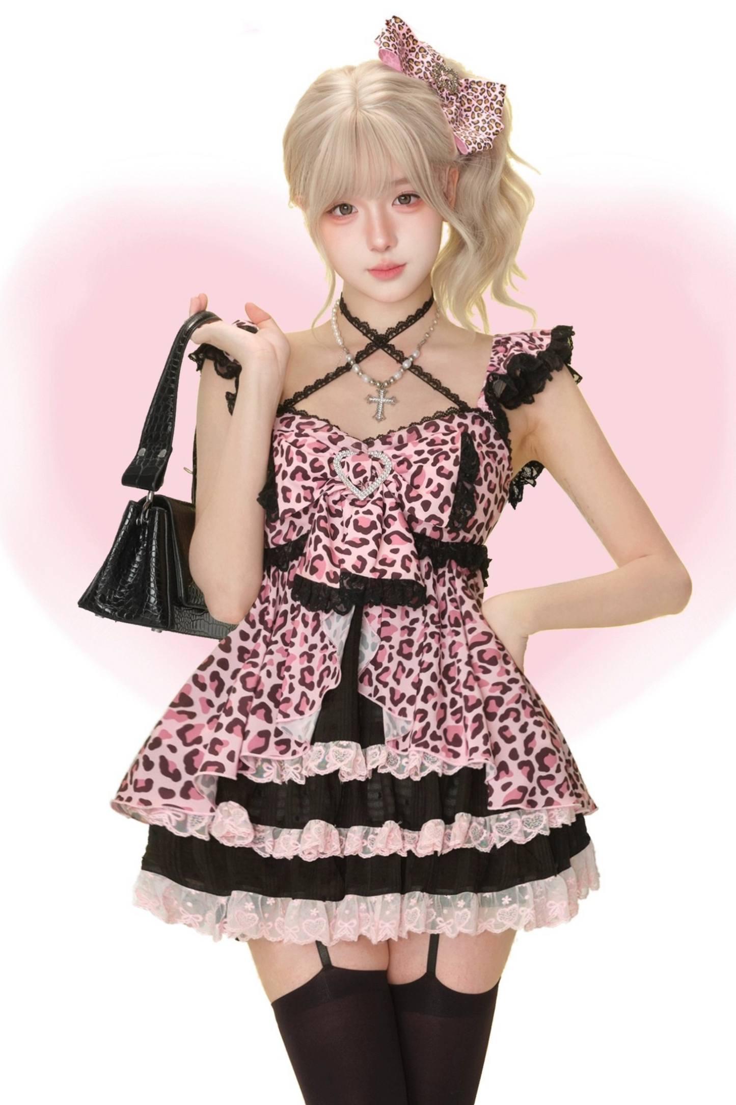 レオパードワンピース+バブルパンツ