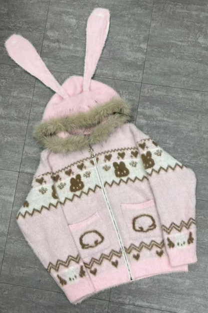 ラビットフードニットカーディガン