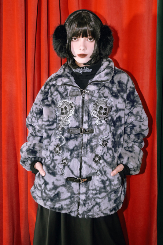 Tie-dye fur dark coat