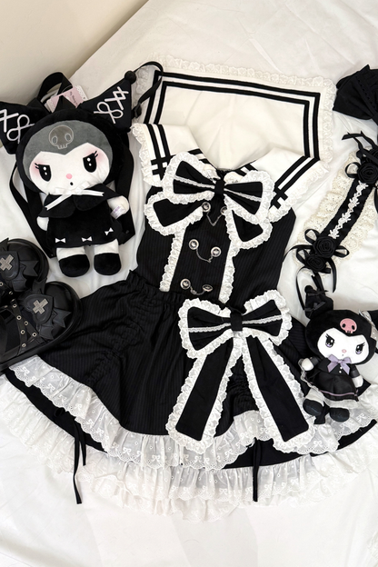 ダークレースリボンエンジェルノースリーブドレス