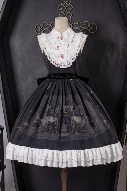 [Reservations] Dark Sleeveless Pleated Print Lapel Lolita Jumperskirt