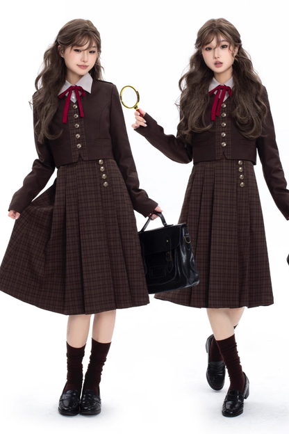 Retro College Jacket + Shirt + Skirt + Badge + Tie