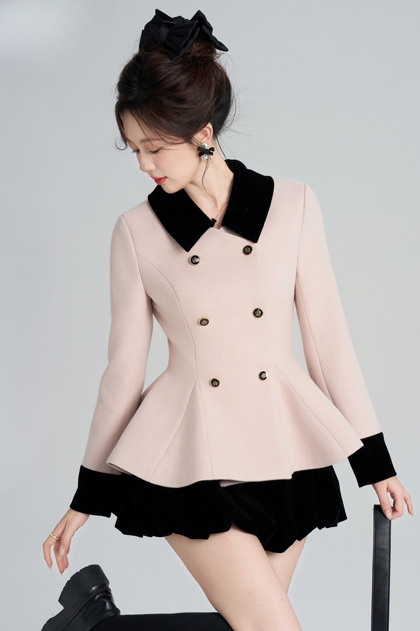 フレンチスイートピンクフレアコート+スカート