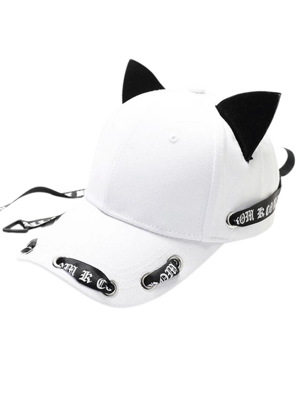 猫耳ロングロゴリボンストラップ付きキャップ