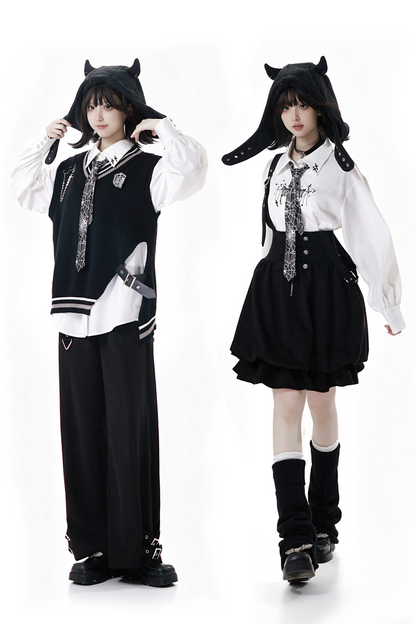 Dark Knight College vest + shirt + suspender skirt + pants + tie